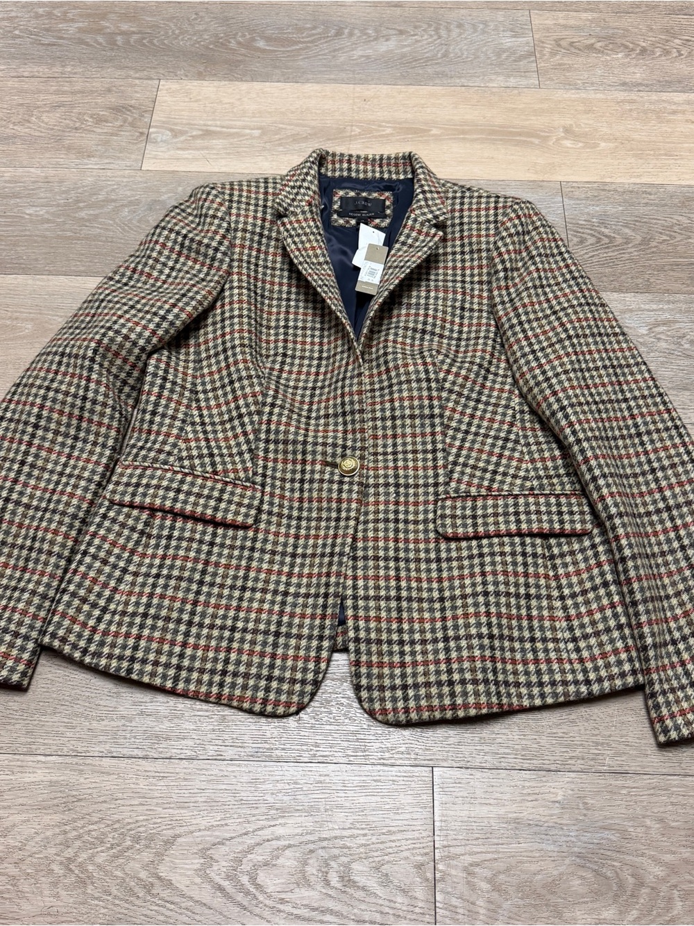J. Crew Regent Blazer Houndstooth Moon Tweed English Wool Gold Buttons Academia - Picture 2 of 15